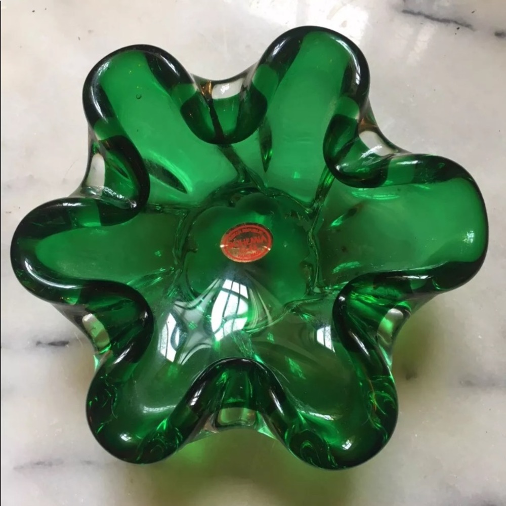 Emerald Green Bohemia Czech Republic Trinket Dish